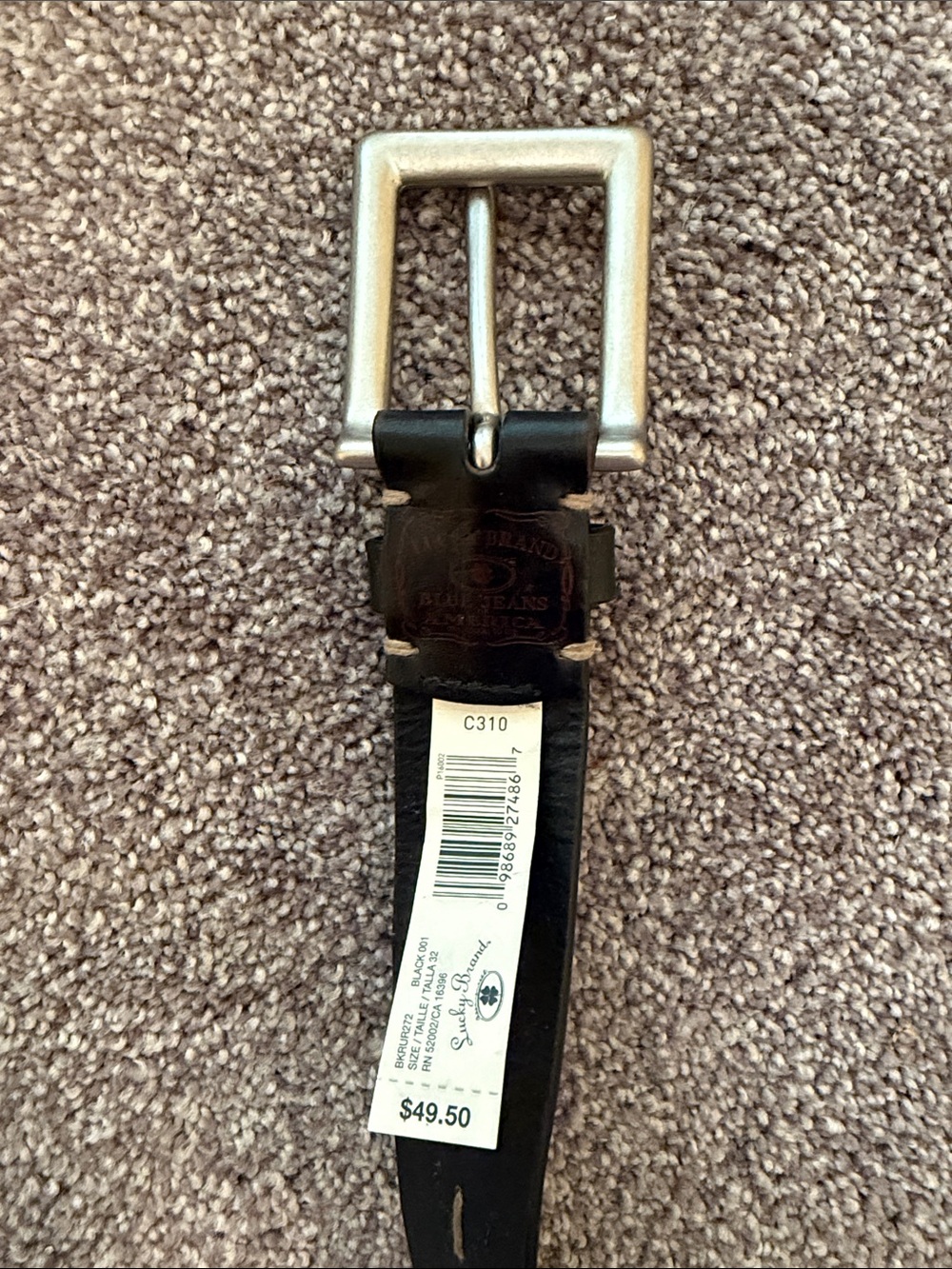 Lucky Brand Men's Black Leather Belt with Silver Buckle